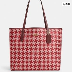 Coach Red and Pink Houndstooth Tote